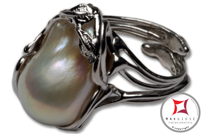 Dettaglio - Details MAXGIOIE - Anello etrusco Perle Foglie in Argento 925 id0025