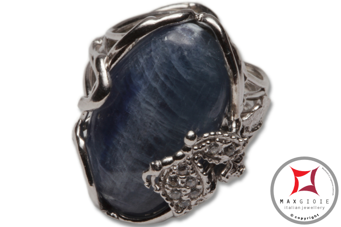 MAXGIOIE - Anello etrusco Kyanite Zirconi Foglie in Argento 925 id0027