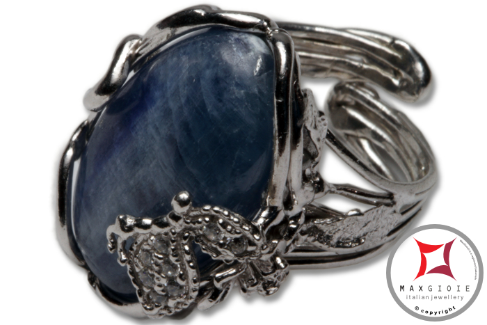 Dettaglio - Details MAXGIOIE - Anello etrusco Kyanite Zirconi Foglie in Argento 925 id0027