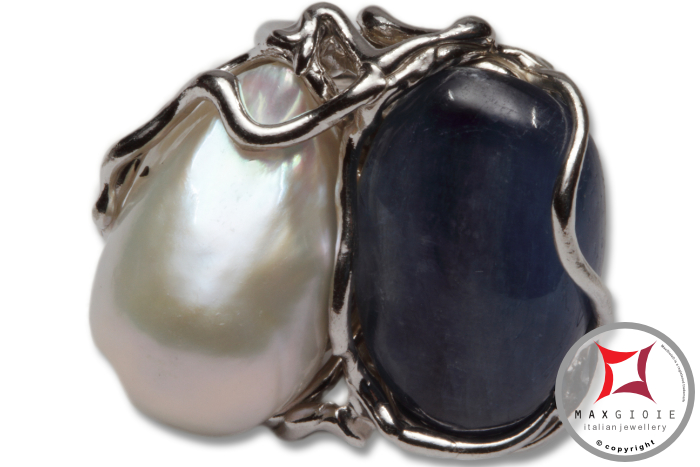 MAXGIOIE - Anello etrusco Perle Kyanite in Argento 925 id0028