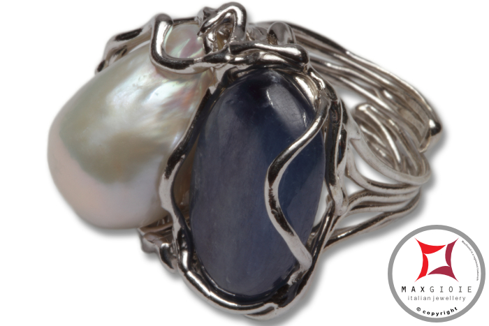 Dettaglio - Details MAXGIOIE - Anello etrusco Perle Kyanite in Argento 925 id0028