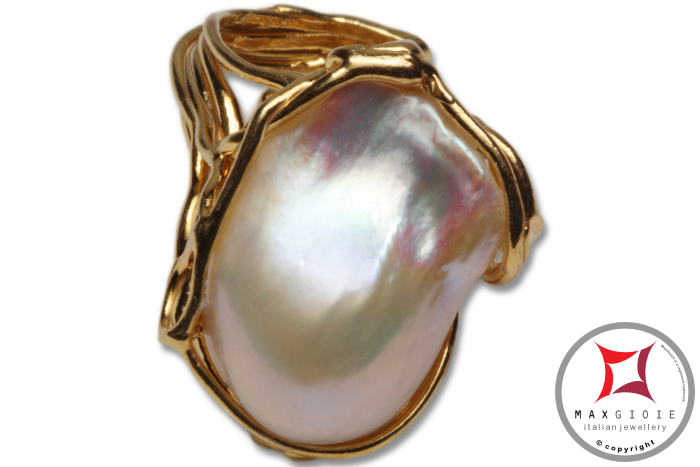 MAXGIOIE - Anello etrusco Perle in Argento 925 placcato Oro id0032