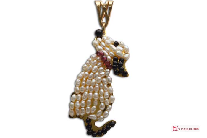 MAXGIOIE - Pendente Cane [Perle, Onice, Granato] in Argento placcato Oro