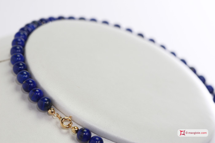 MAXGIOIE - Collana Lapislazzuli Extra 6mm in Oro 18K
