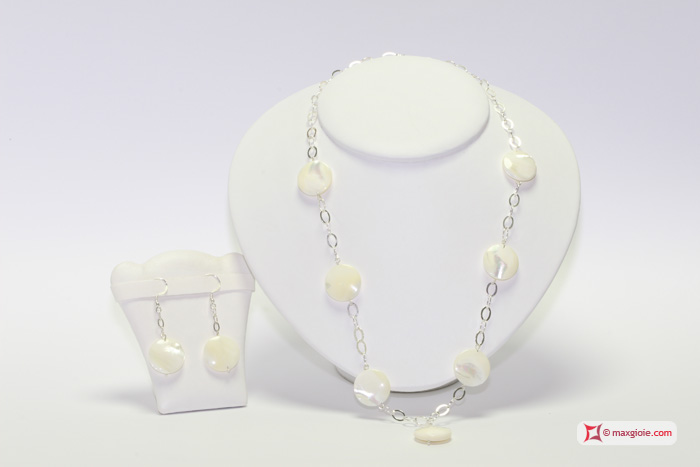 MAXGIOIE - Collana e Orecchini Madreperla disco 2.2cm catena in Argento