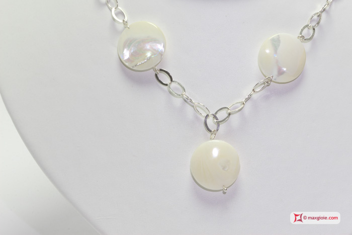Dettaglio - Details MAXGIOIE - Collana e Orecchini Madreperla disco 2.2cm catena in Argento