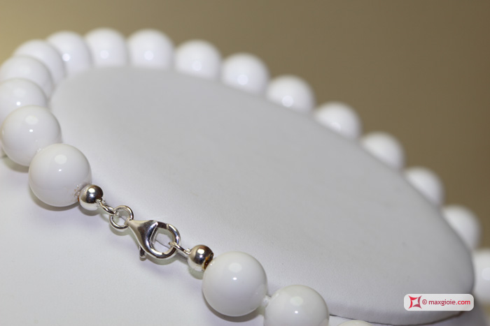 MAXGIOIE - Collana Madreperla avorio pallini 12mm in Argento