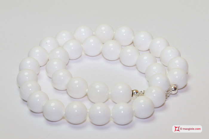 MAXGIOIE - Collana Madreperla avorio pallini 12mm in Argento
