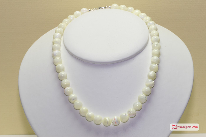 MAXGIOIE - Collana Madreperla avorio pallini 8mm in Argento