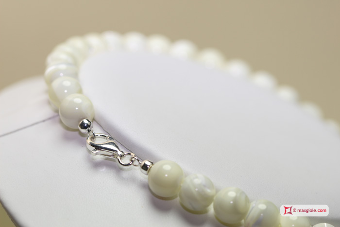 MAXGIOIE - Collana Madreperla avorio pallini 8mm in Argento