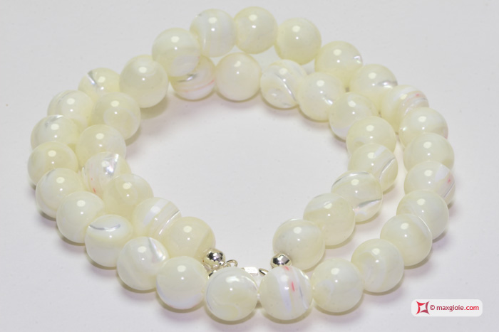 MAXGIOIE - Collana Madreperla avorio pallini 8mm in Argento