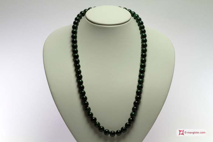 MAXGIOIE - Collana Malachite Extra pallini 10mm in Argento