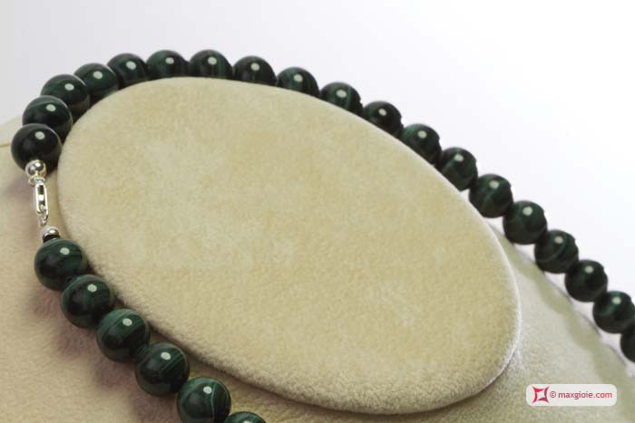 MAXGIOIE - Collana Malachite Extra pallini 10mm in Argento