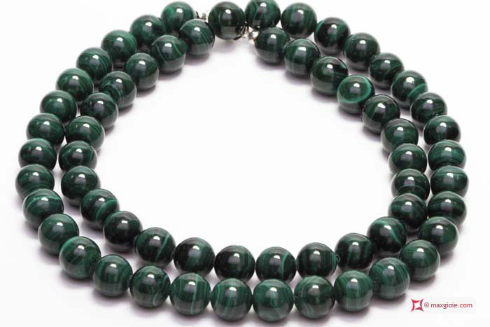MAXGIOIE - Collana Malachite Extra pallini 10mm in Argento