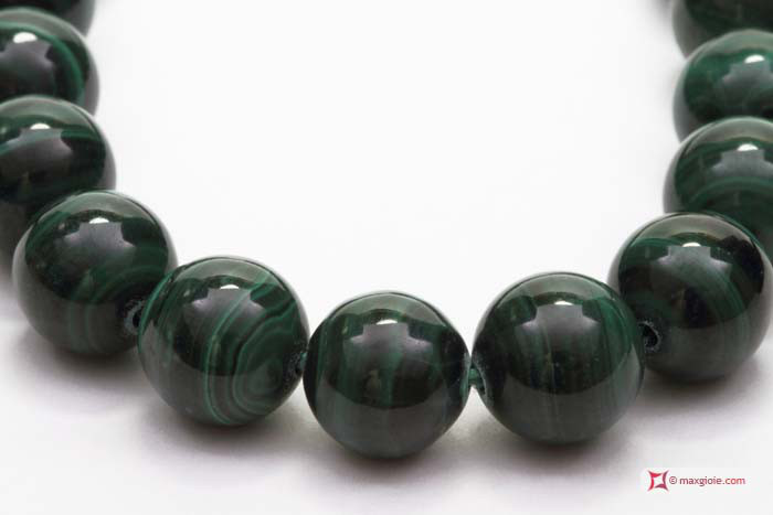 MAXGIOIE - Collana Malachite Extra pallini 10mm in Argento