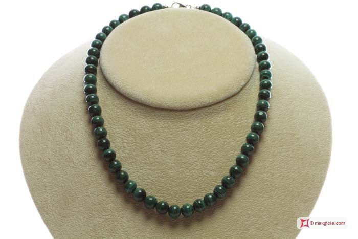 MAXGIOIE - Collana Malachite Extra pallini 8mm in Argento