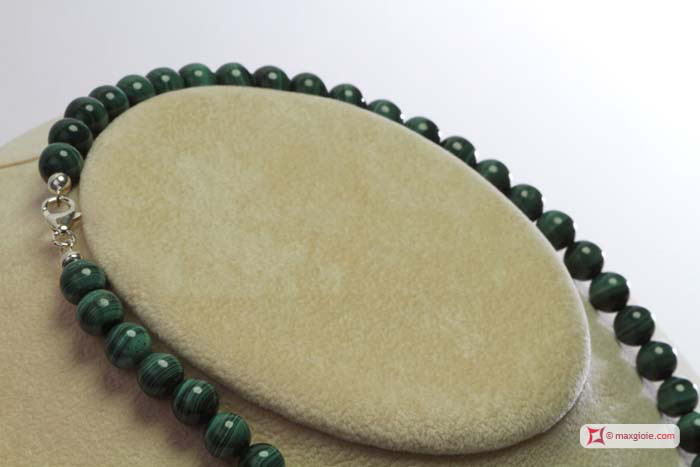 MAXGIOIE - Collana Malachite Extra pallini 8mm in Argento