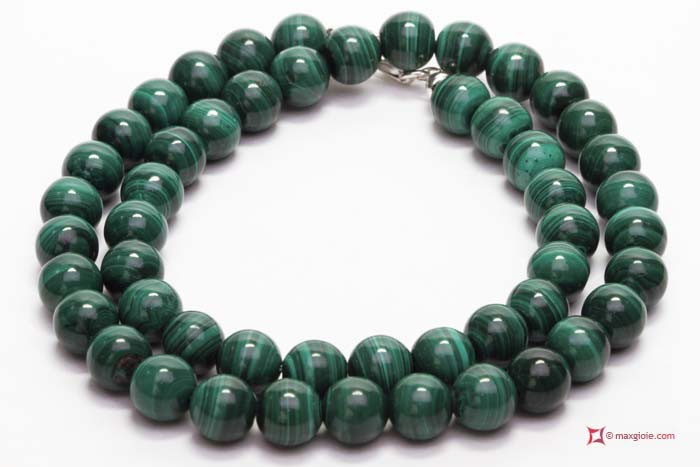 MAXGIOIE - Collana Malachite Extra pallini 8mm in Argento