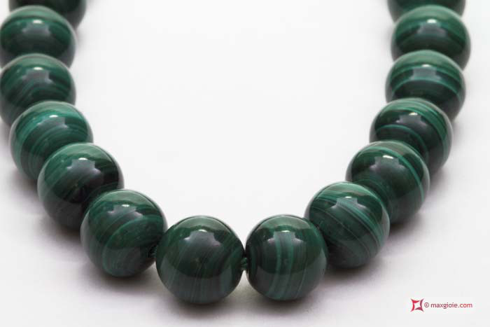 MAXGIOIE - Collana Malachite Extra pallini 8mm in Argento