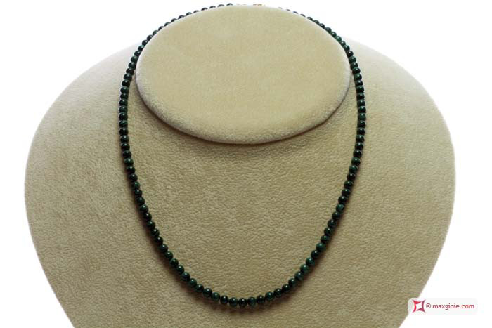 MAXGIOIE - Collana Malachite Extra pallini 4mm in Argento