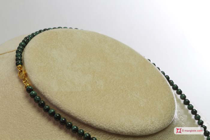 MAXGIOIE - Collana Malachite Extra pallini 4mm in Argento