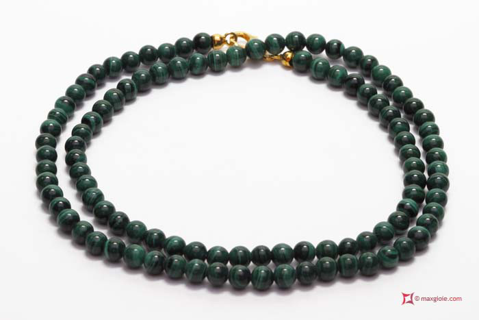 MAXGIOIE - Collana Malachite Extra pallini 4mm in Argento