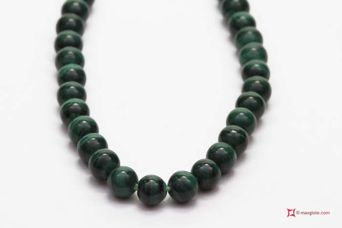 MAXGIOIE - Collana Malachite Extra pallini 4mm in Argento