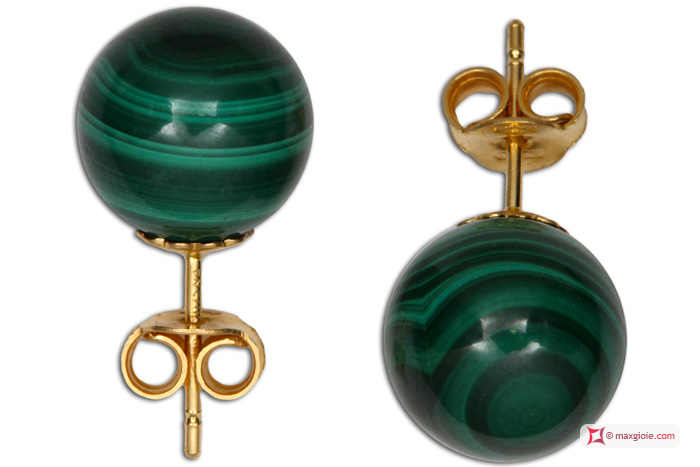 MAXGIOIE - Orecchini Malachite Extra 10mm in Oro 18K