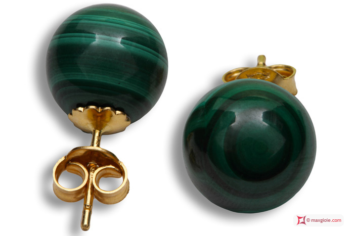 MAXGIOIE - Orecchini Malachite Extra 10mm in Oro 18K