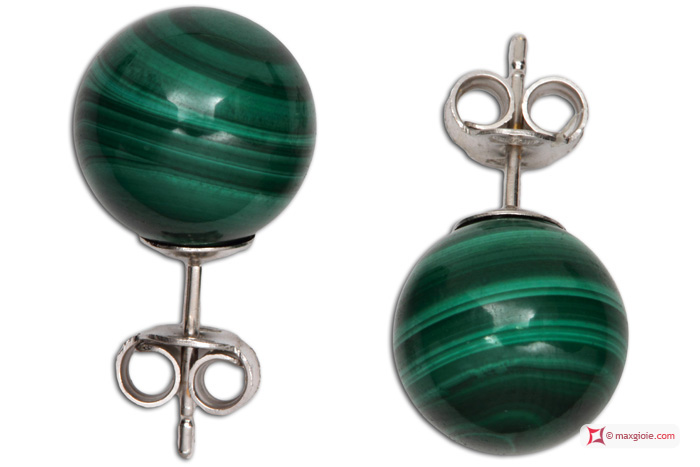 MAXGIOIE - Orecchini Malachite Extra 10mm in Oro 18K