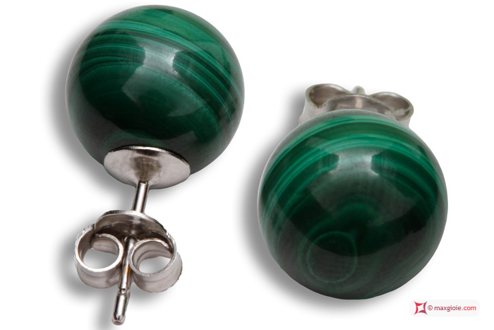 MAXGIOIE - Orecchini Malachite Extra 10mm in Oro 18K