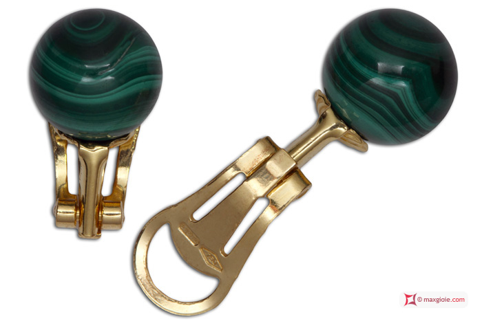 MAXGIOIE - Orecchini Malachite Extra 10mm in Oro 18K clip