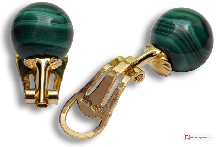 MAXGIOIE - Orecchini Malachite Extra 10mm in Oro 18K clip