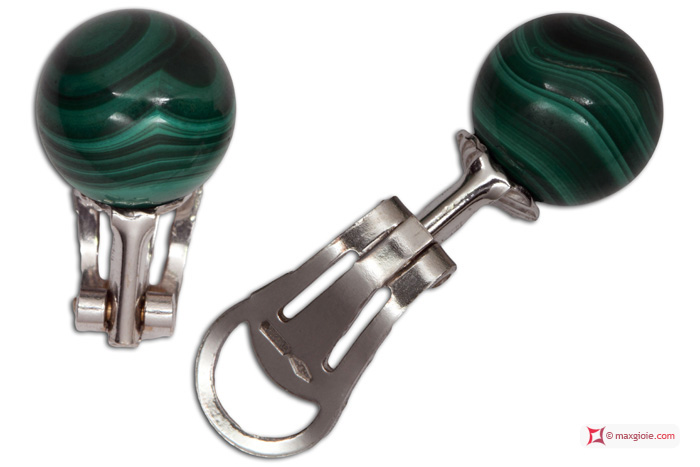 MAXGIOIE - Orecchini Malachite Extra 10mm in Oro 18K clip