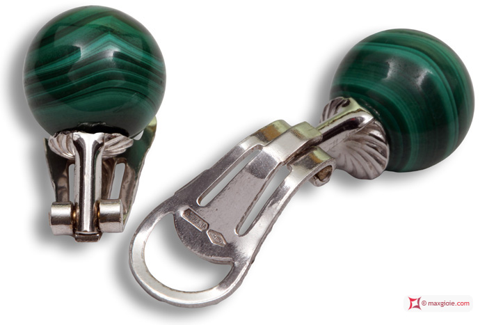 MAXGIOIE - Orecchini Malachite Extra 10mm in Oro 18K clip