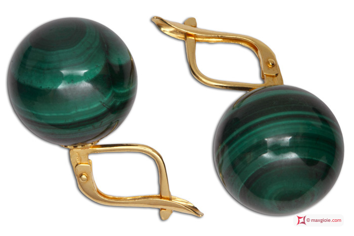 MAXGIOIE - Orecchini Malachite Extra 14mm in Oro 18K m