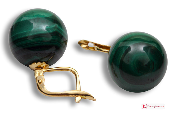 MAXGIOIE - Orecchini Malachite Extra 14mm in Oro 18K m