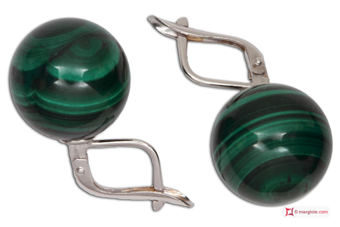 MAXGIOIE - Orecchini Malachite Extra 14mm in Oro 18K m