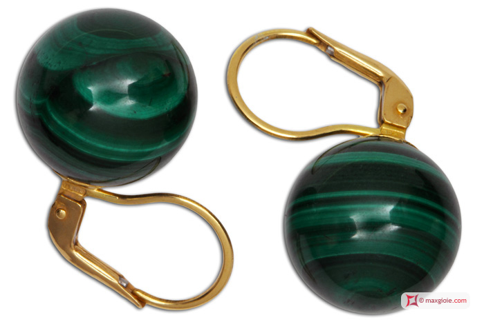 MAXGIOIE - Orecchini Malachite Extra 14mm in Oro 18K mmg