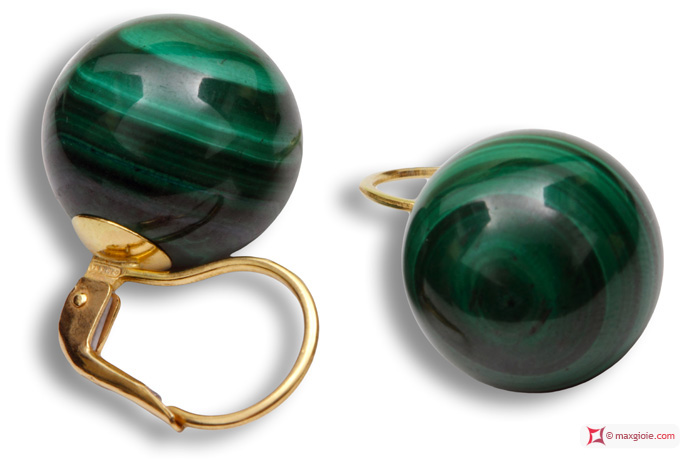 MAXGIOIE - Orecchini Malachite Extra 14mm in Oro 18K mmg