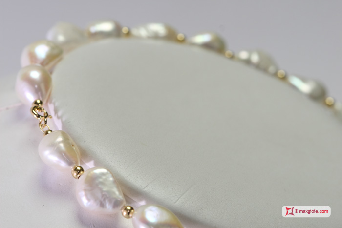Dettaglio - Details MAXGIOIE - Collana Perle barocche 11-12mm Oro pallini 18Kt