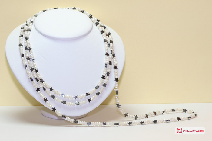 MAXGIOIE - Collana Perle ed Ematite stella L. 2 metri in Argento