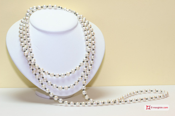 MAXGIOIE - Collana Perle patata ed Ematite L. 2 metri in Argento