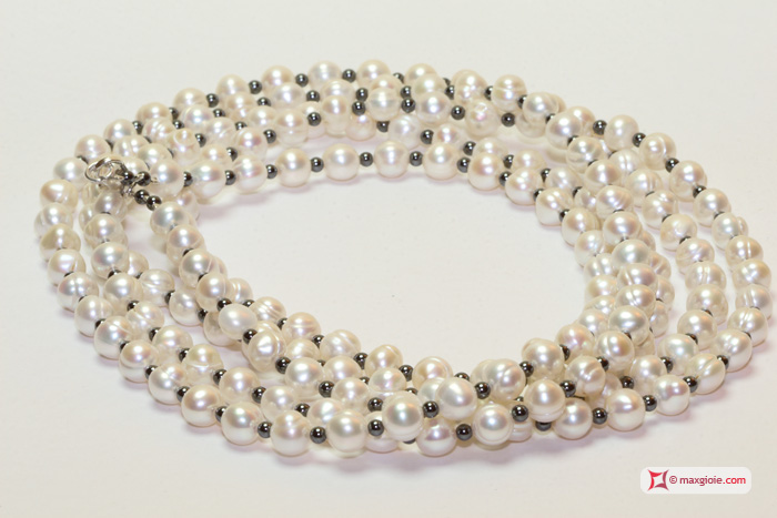 Vista Ulteriore - Additional View MAXGIOIE - Collana Perle patata ed Ematite L. 2 metri in Argento