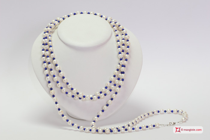 MAXGIOIE - Collana Perle coltivate 8-8½mm e Lapis L. 2 metri in Argento