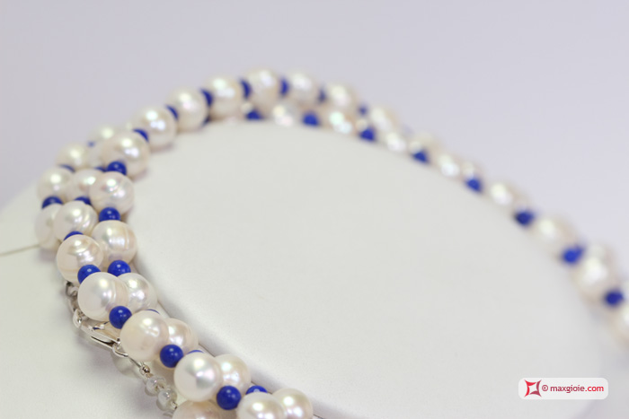 Dettaglio - Details MAXGIOIE - Collana Perle coltivate 8-8½mm e Lapis L. 2 metri in Argento