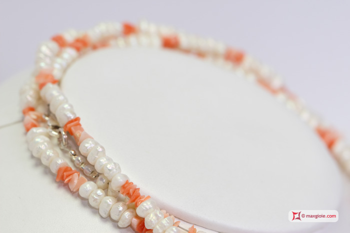 Dettaglio - Details MAXGIOIE - Collana Perle e Corallo Misu L. 2 metri in Argento