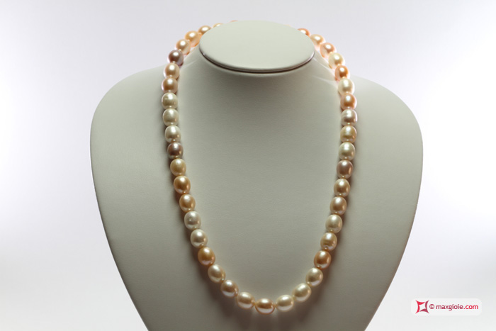 MAXGIOIE - Collana Perle Biwa multicolor TOP 11-12mm in Oro 18K
