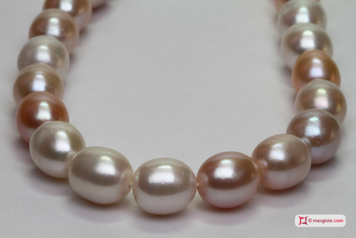 MAXGIOIE - Collana Perle Biwa multicolor TOP 11-12mm in Oro 18K