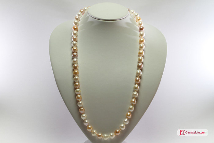MAXGIOIE - Collana Perle Biwa multicolor TOP 11-12mm L80 in Oro 18K